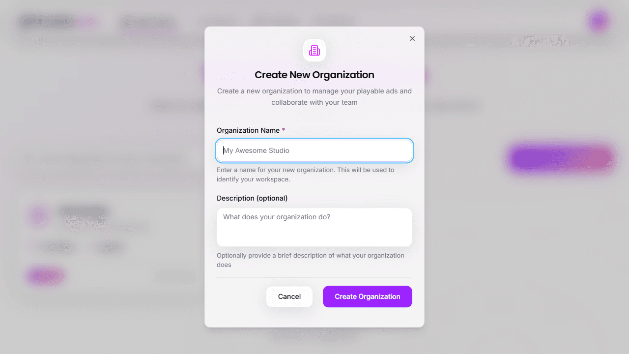 Create Organization Dialog
