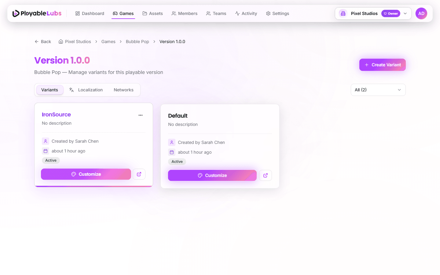 Variant Customization Panel